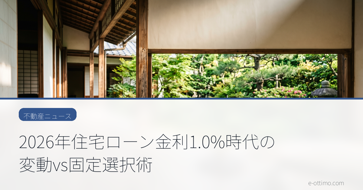 2026年住宅ローン金利1.0%時代の変動vs固定選択術